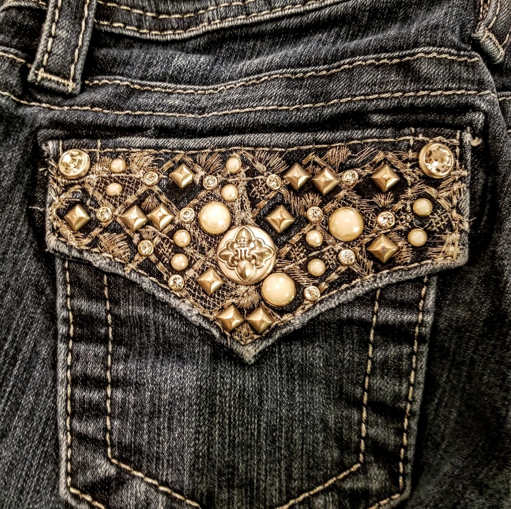 Miss Me Girls Boot Cut Embellish Silver Stitch 10 - Picture 3 of 7